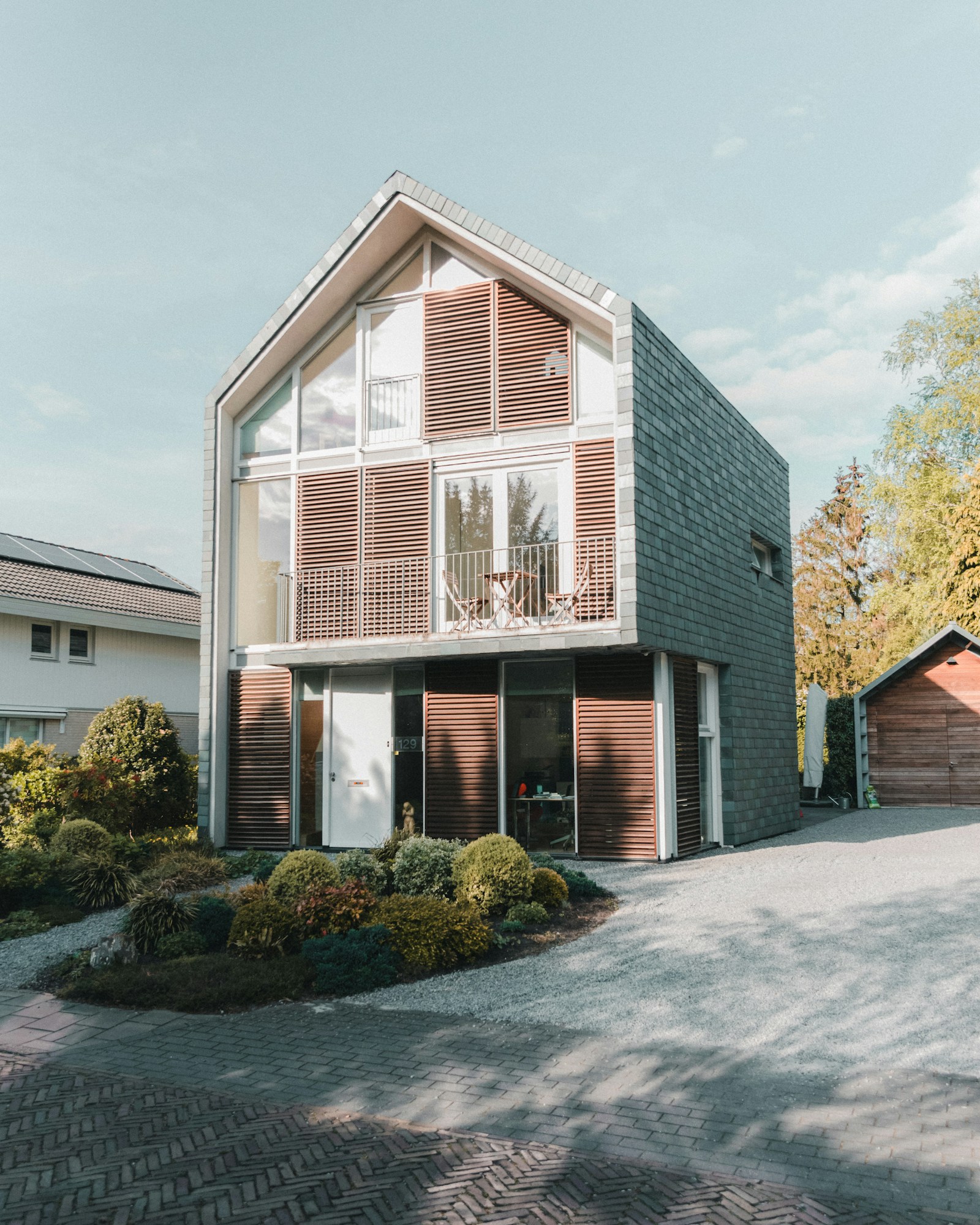 A modern Nordic-style home in golden light
